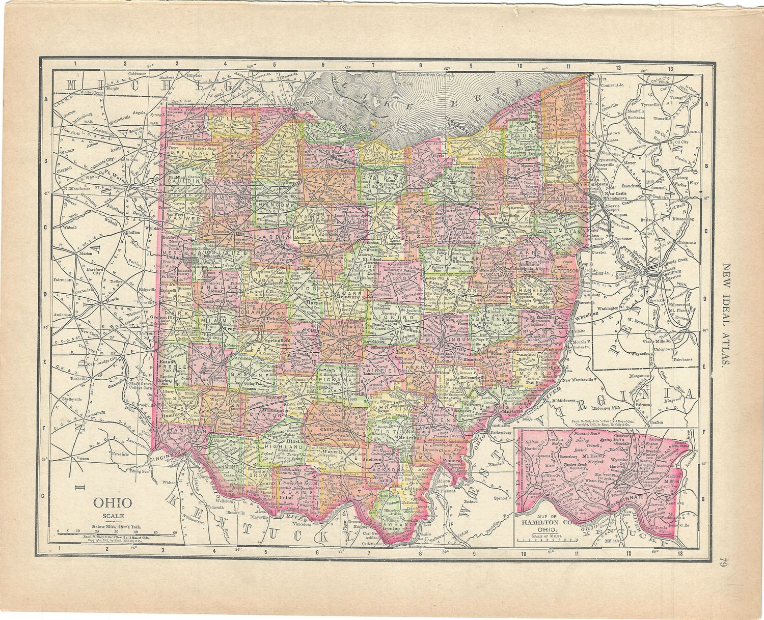 1911 Map of Ohio from the Rand McNally New Ideal Atlas