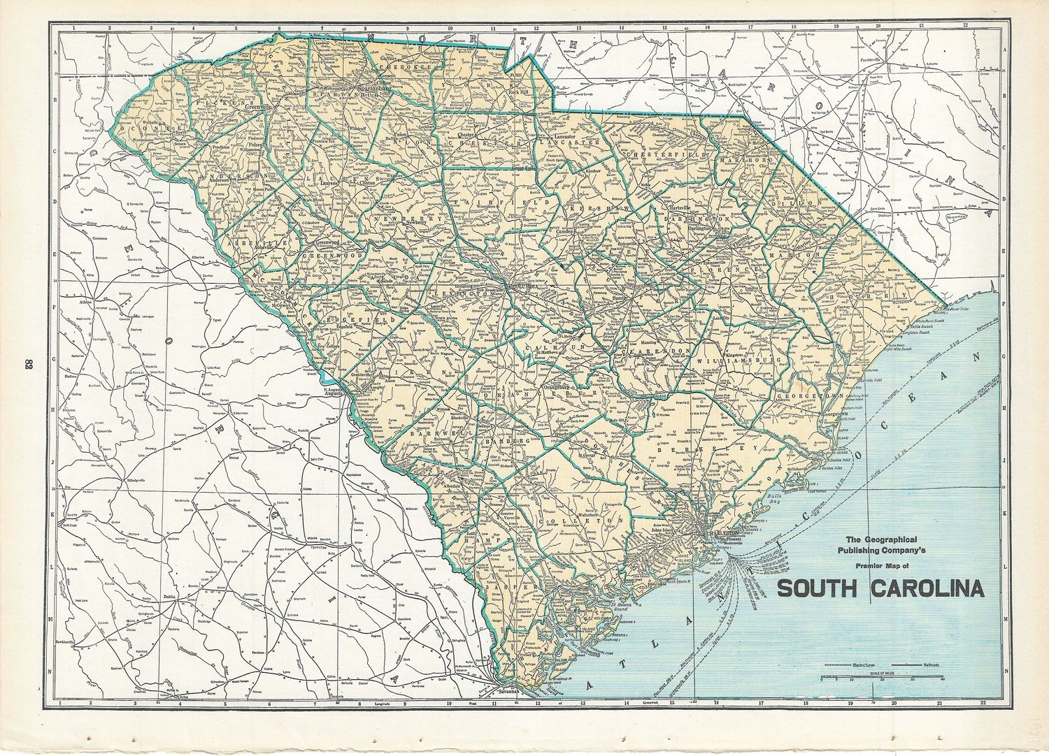 1927 Map of South Carolina from the Geographical Pub. Co.