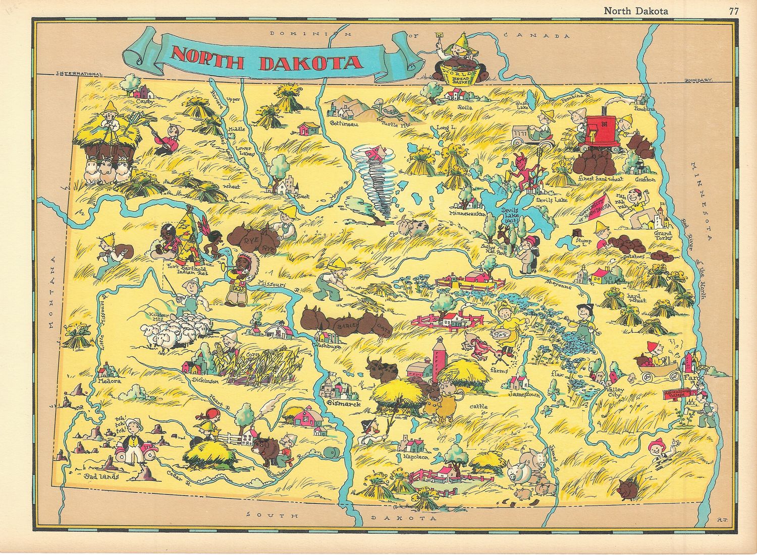 1934 Map of North Dakota by Ruth Taylor White