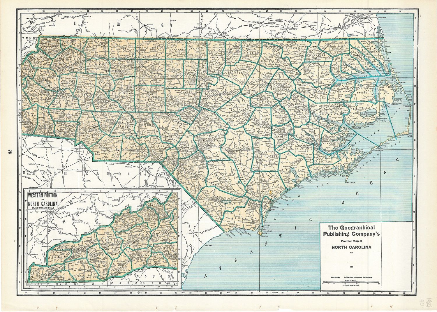 1927 Map of North Carolina from the Geographical Pub. Co.