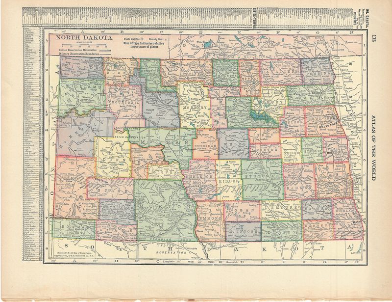 1888 Map of North Dakota from the Atlas of the World