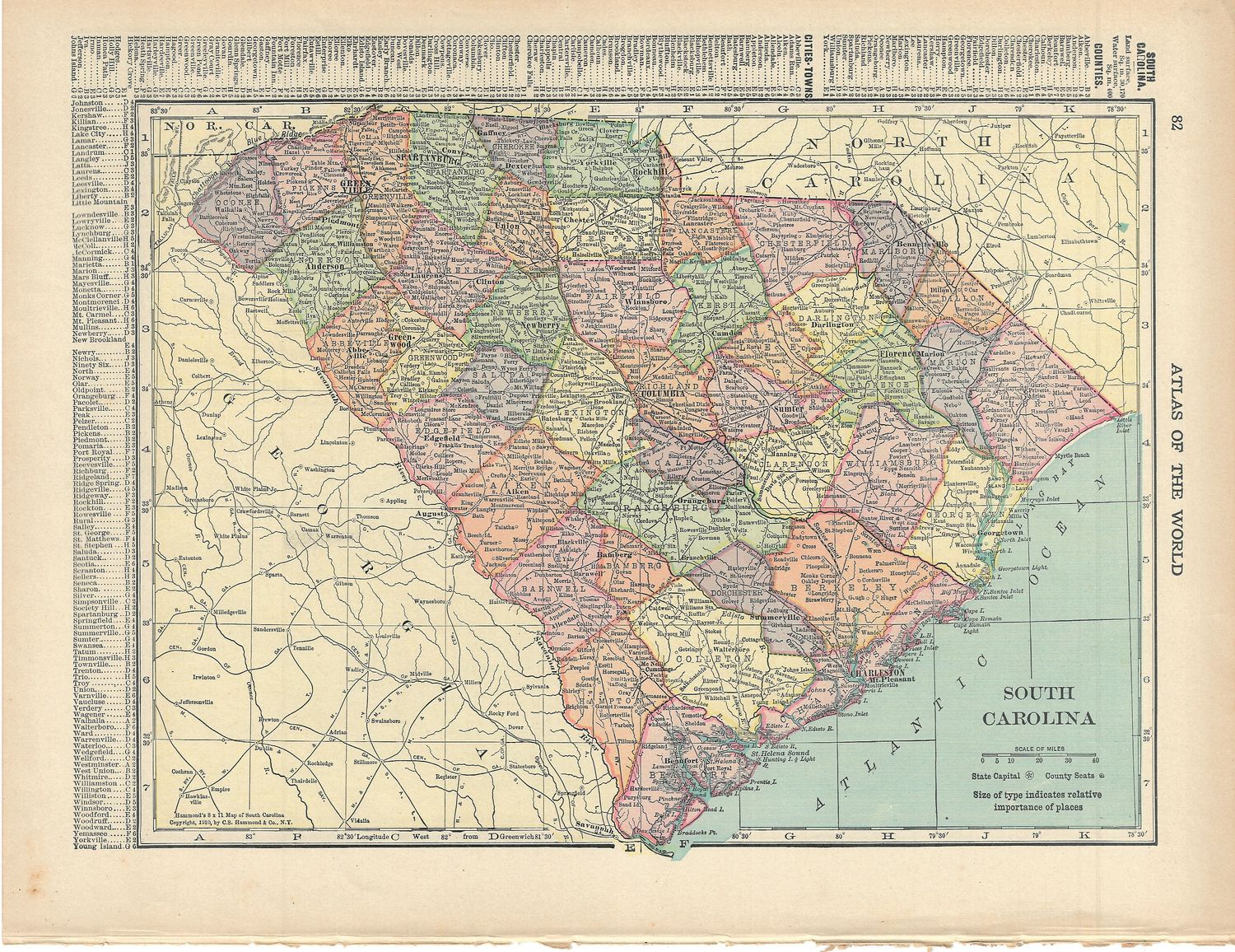 1910 Map of South Carolina by C.S. Hammond