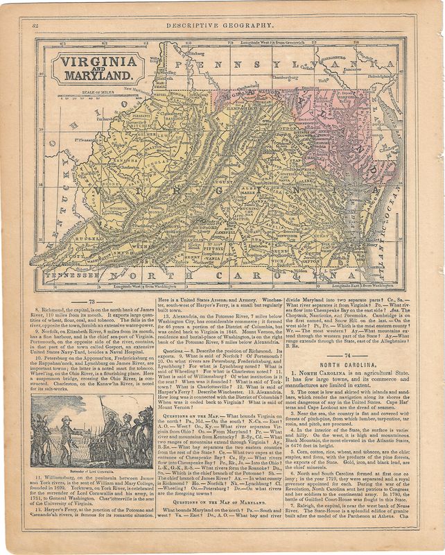 1855 Map of Virginia &amp; Maryland by McNally