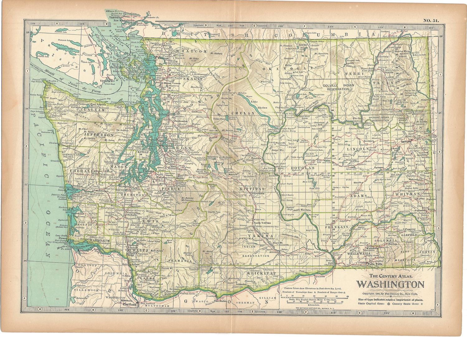 1897 Map of Washington from the Century Atlas
