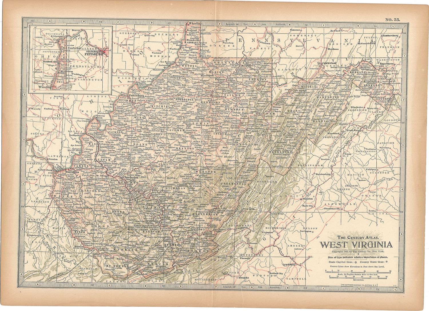 1911 Map of West Virginia from the Century Atlas