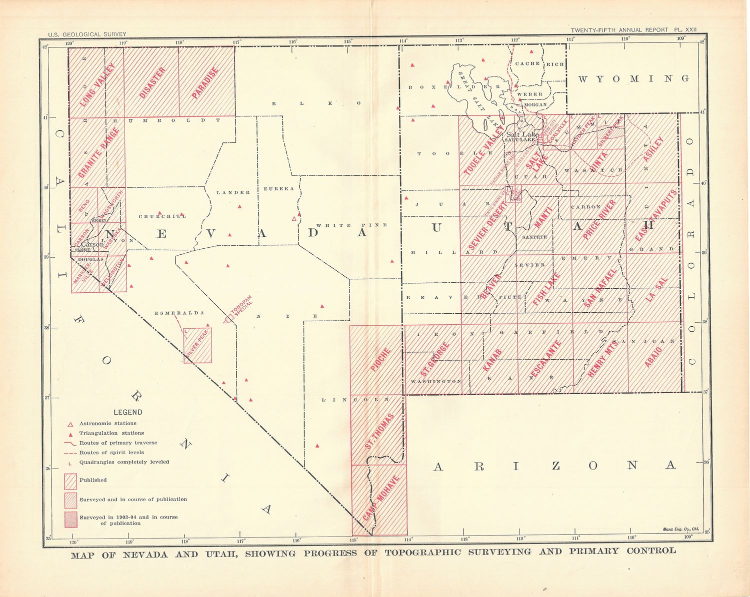 1905 USGS Index Map of Nevada &amp; Utah