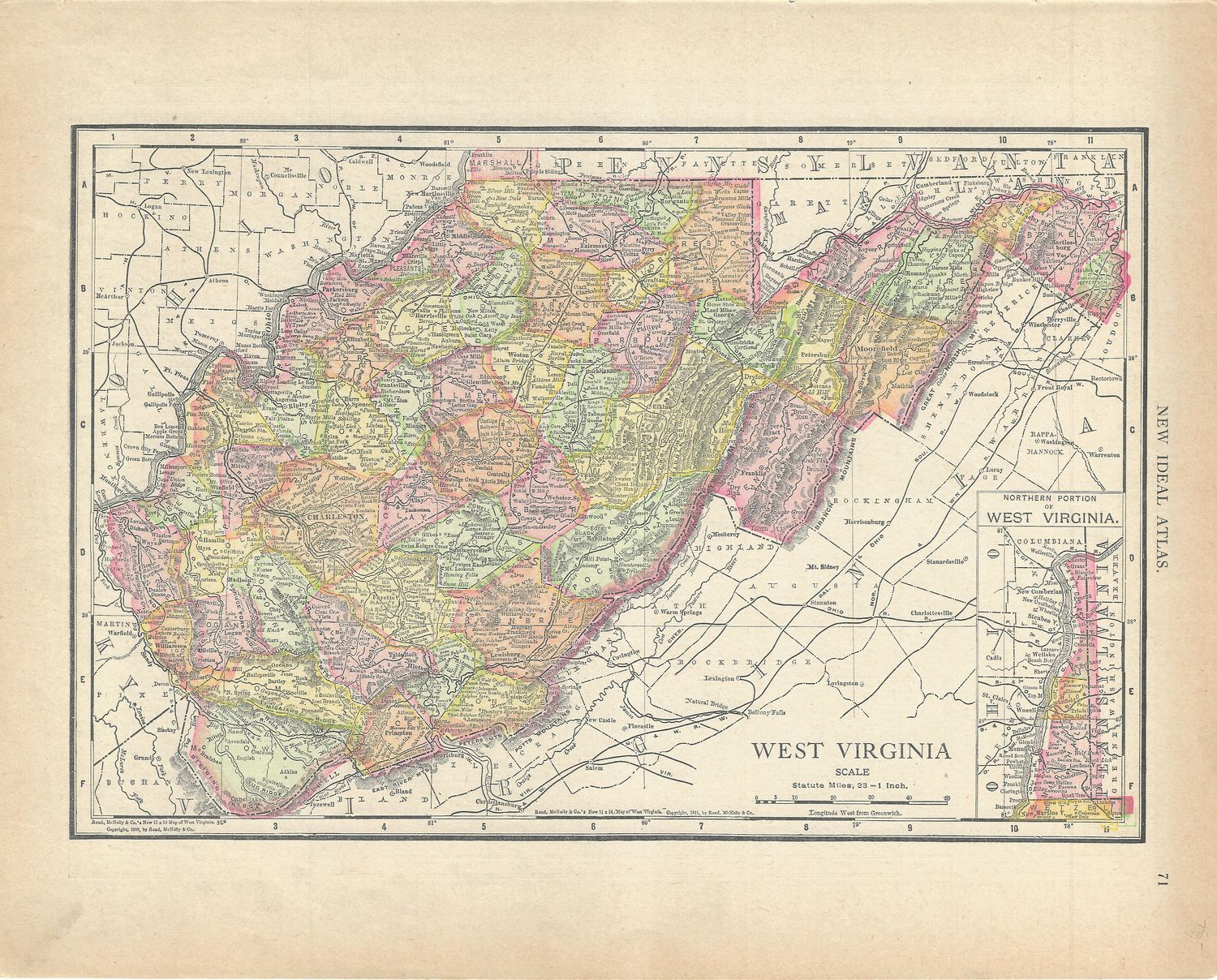 1909 Map of West Virginia from Rand McNally New Ideal Atlas