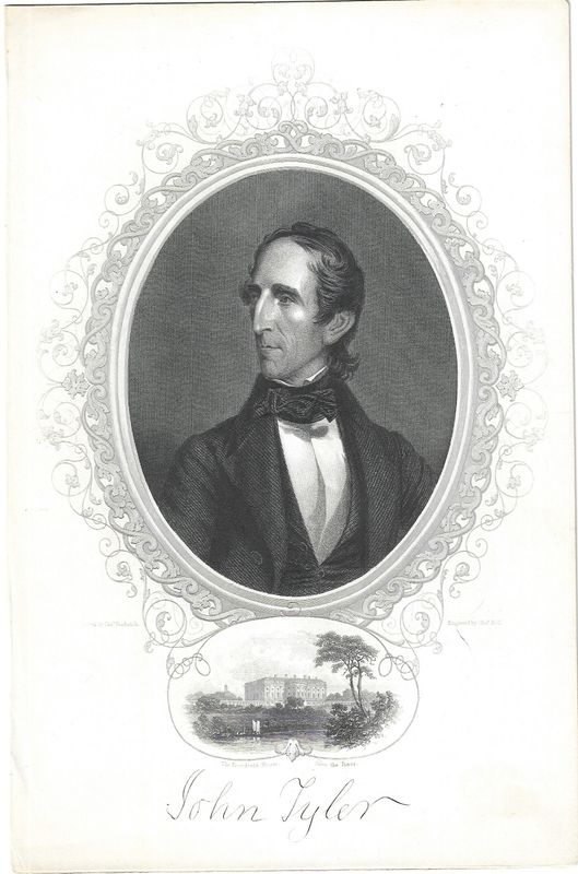 1839 Portrait of John Tyler w/ View of the Presidents House