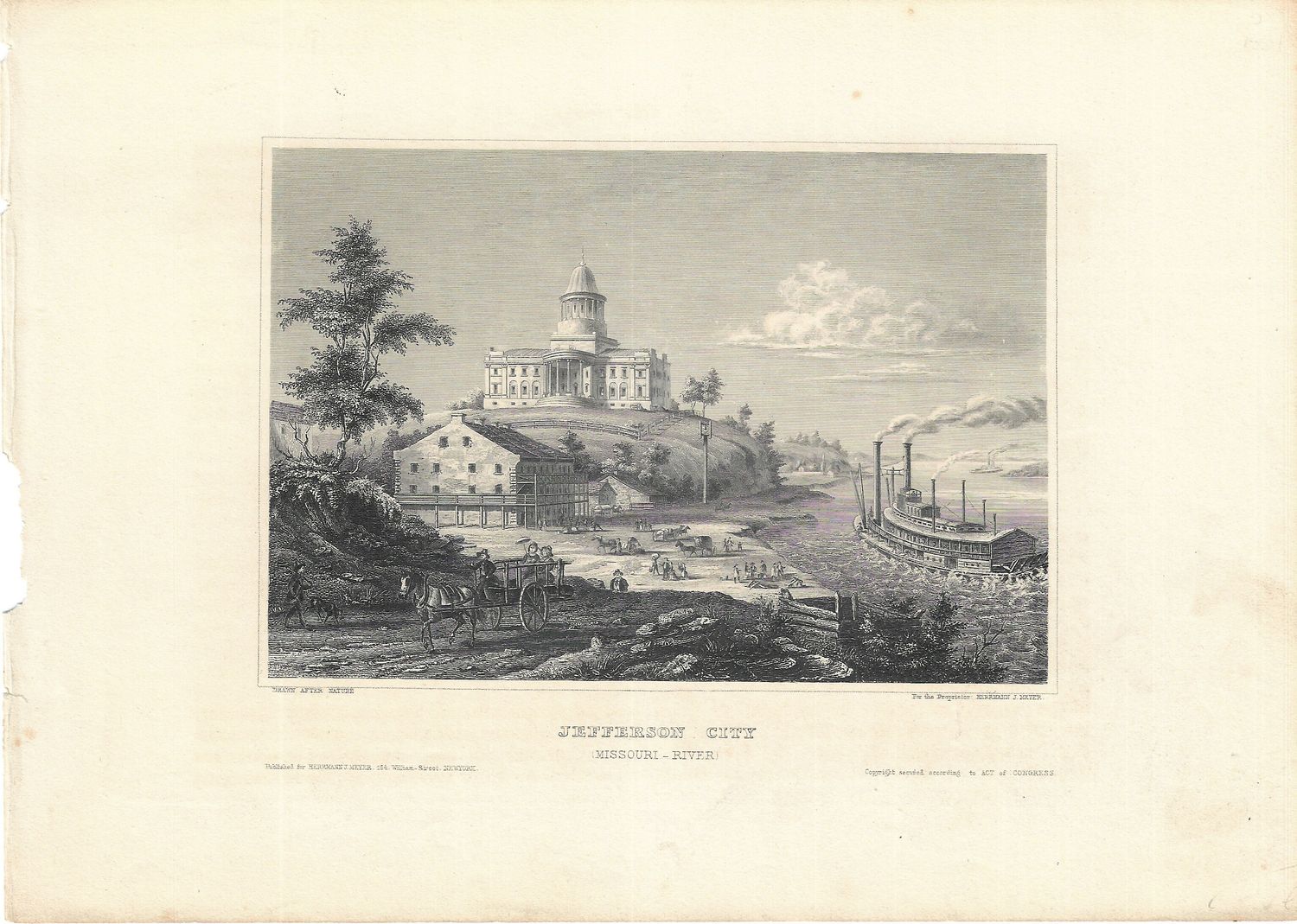1854 View of Jefferson City on the Missouri River