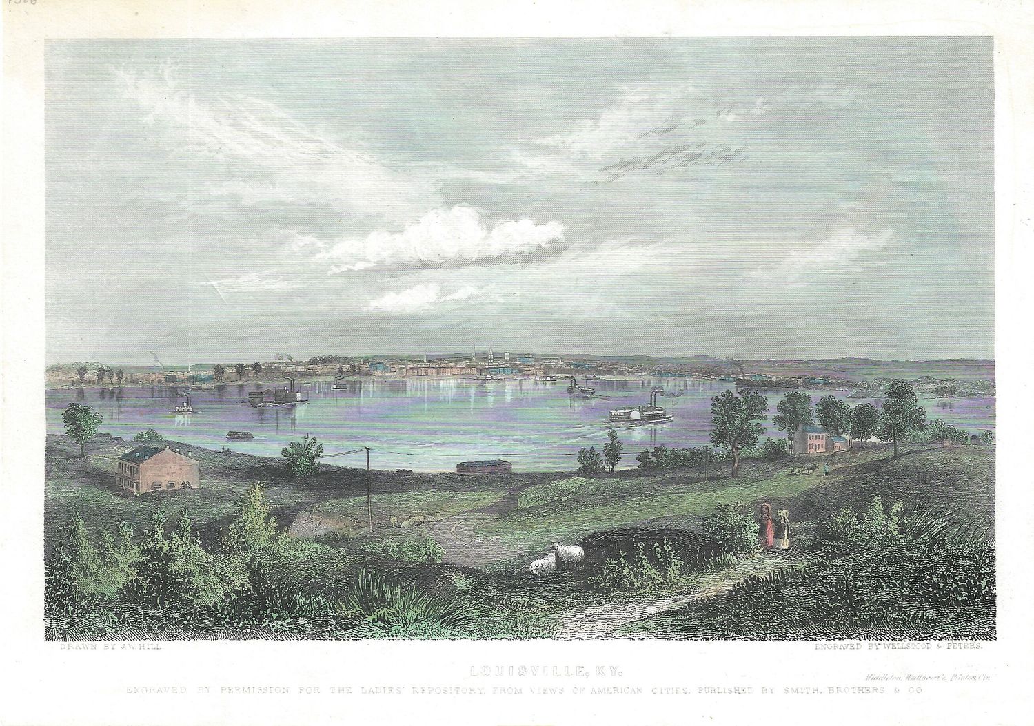 1856 View of Louisville Kentucky from the Ladies Repository w/hc