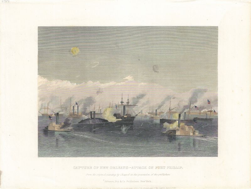 1862 View of the Capture of New Orleans - Attack on Ft. Phillip