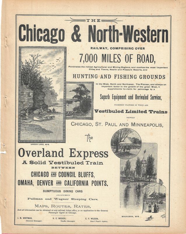 1887 Chicago and NW Railway Co. Advertisement