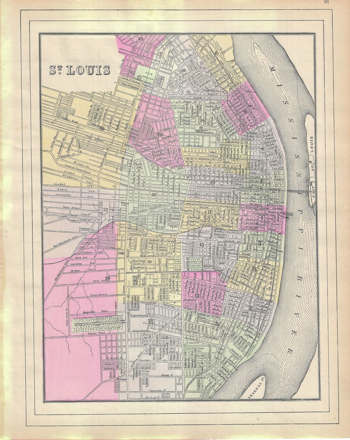 1884 Map of St Louis by Bradley