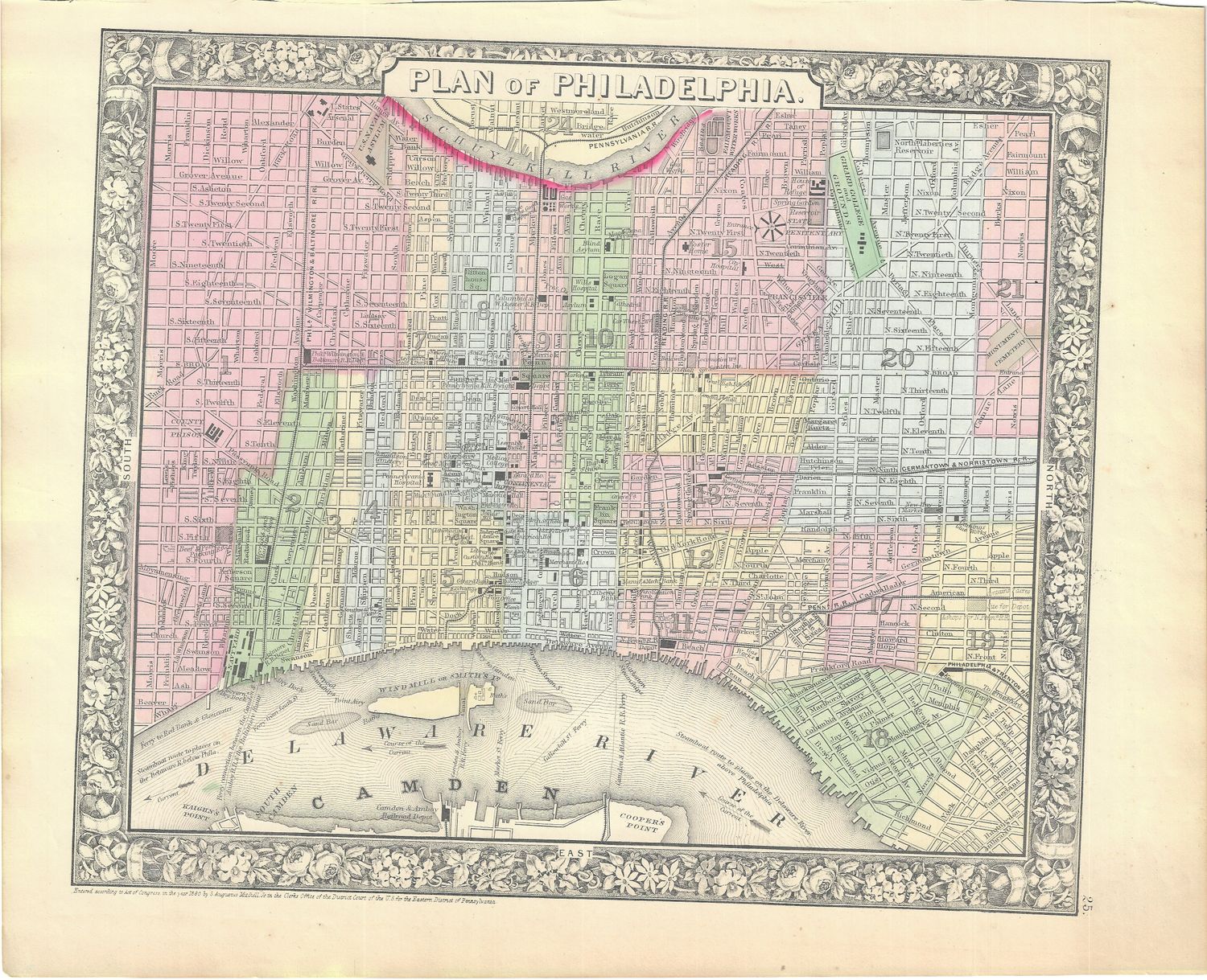1860 Map of Philadelphia by Mitchells