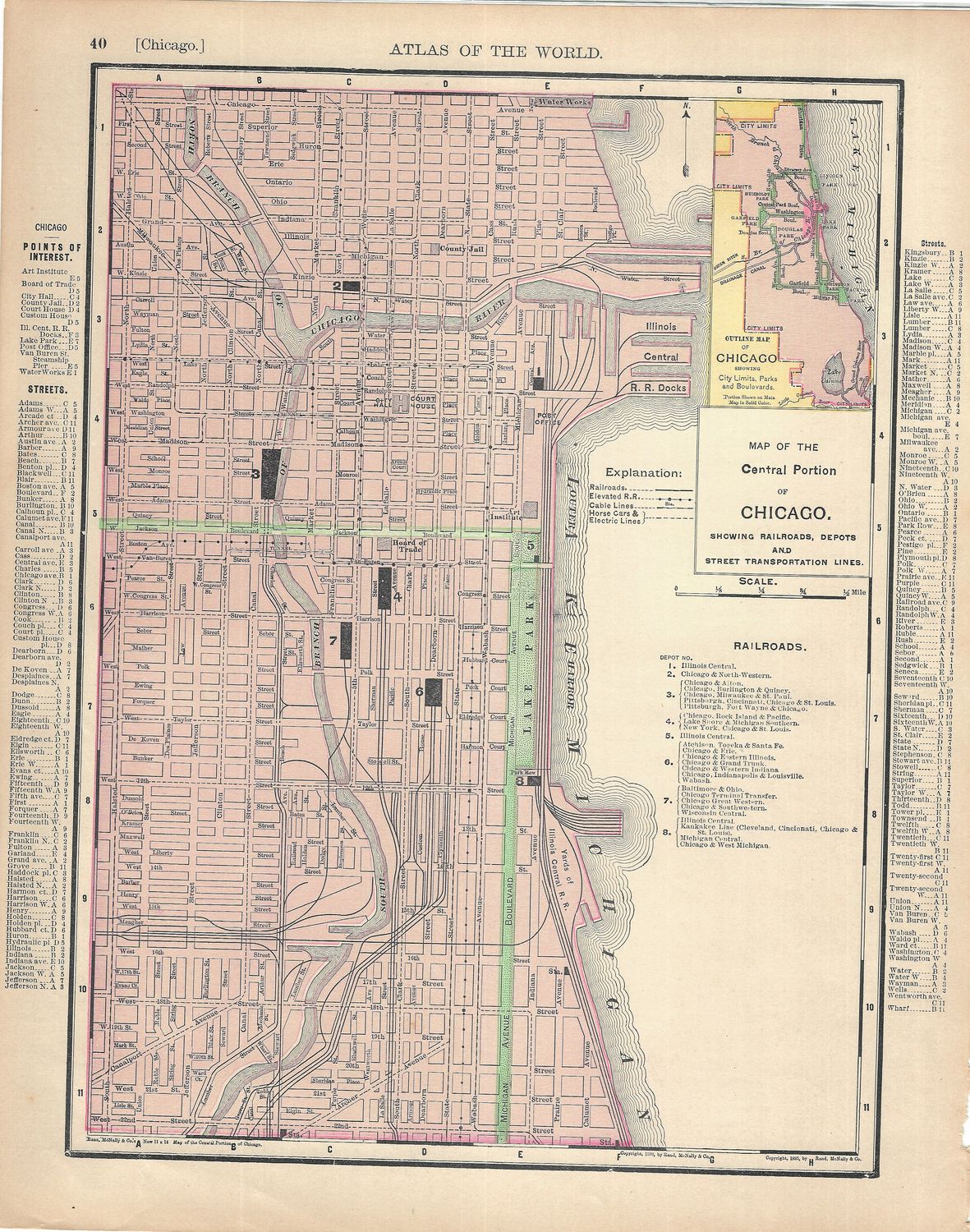 1903 Map of Chicago w/ index