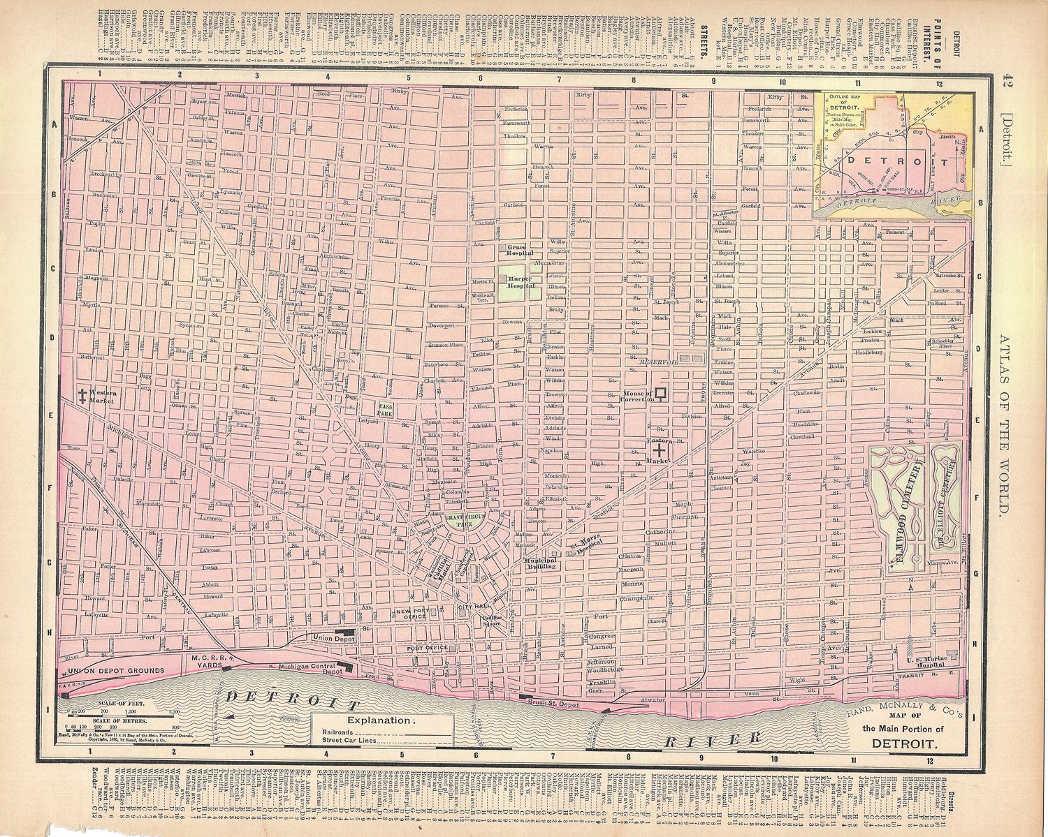 1903 Map of Detroit w/ Index