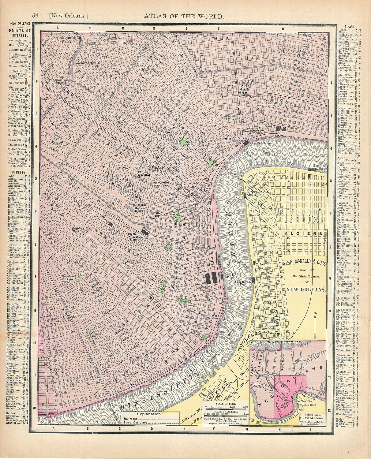 1903 Map of New Orleans w/ index