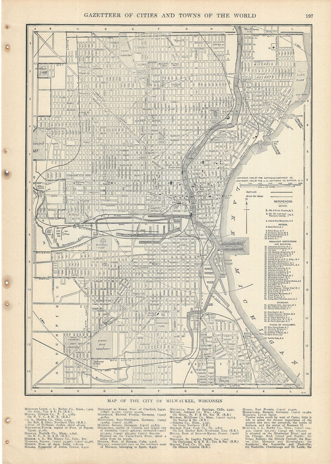 1921 (1904) Map of Milwaukee from Gazetteer of Cities &amp; Towns by Matthews Northup