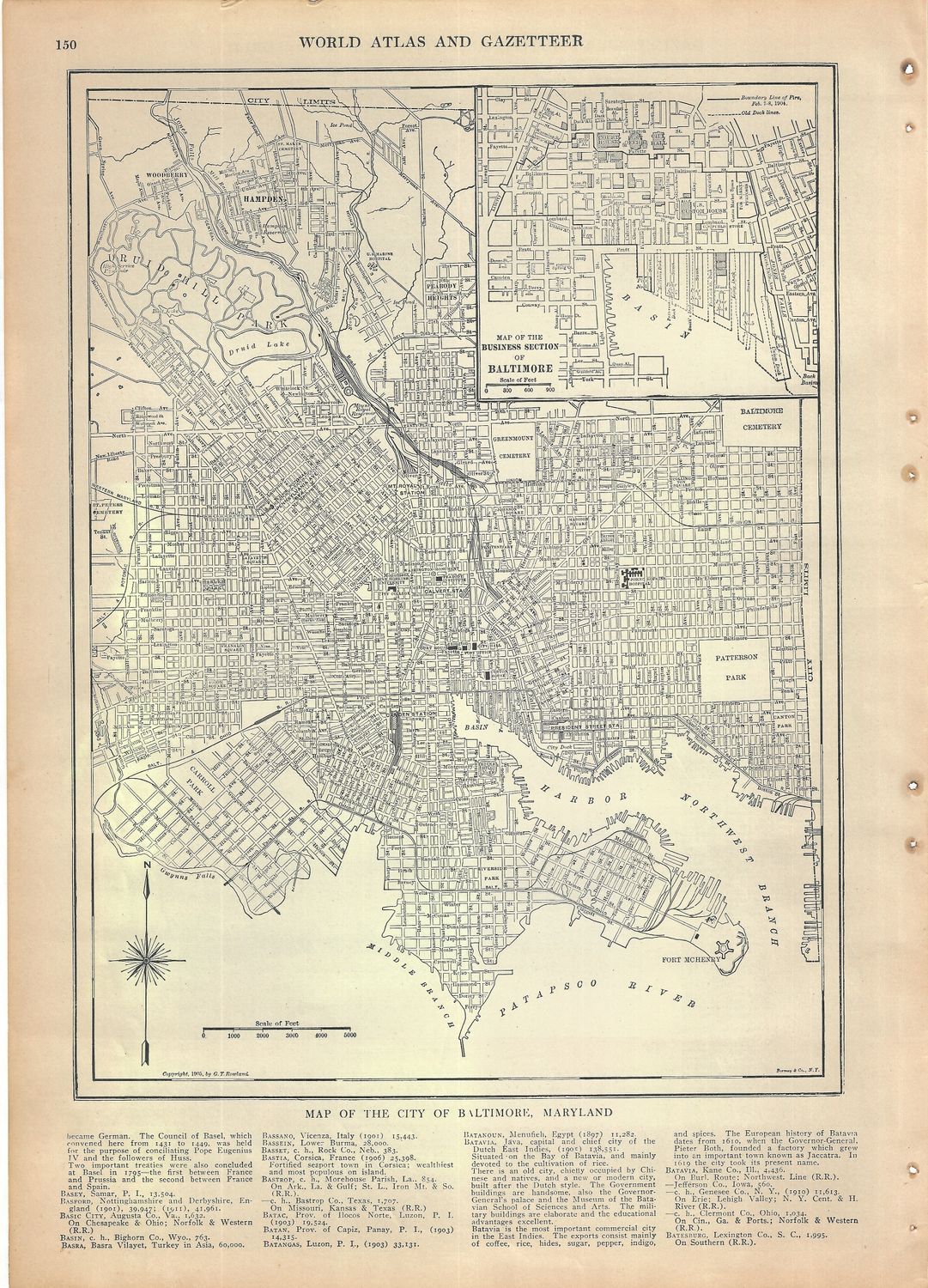 1921 Map of Baltimore, Md. from the Gazetteer of Cities &amp; Towns by JN Matthews