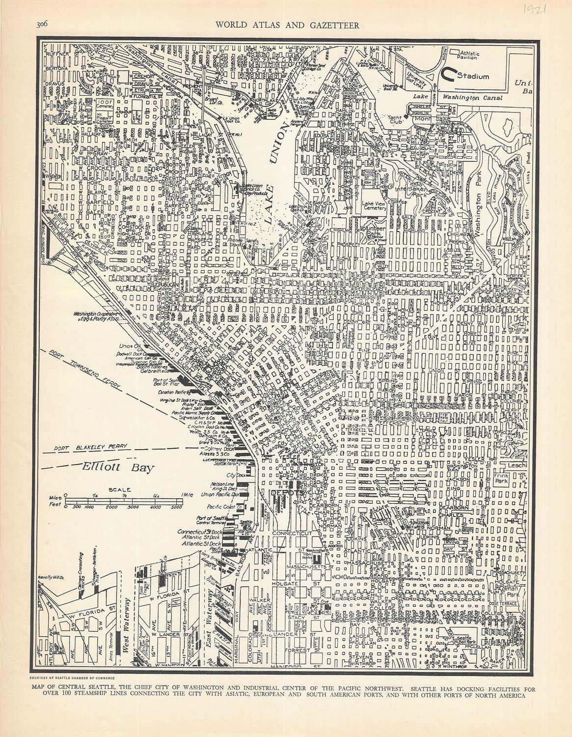 1921 Map of Central Seattle from the Gazetteer of Cities &amp; Towns