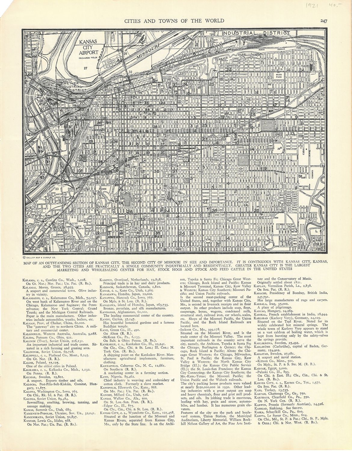 1921 Map of Kansas City from the Gazetteer of Cities &amp; Towns