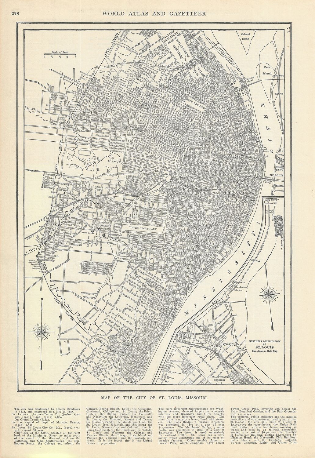 1921 Map of St. Louis, Mo. from the Gazetteer of Cities &amp; Towns by J N Matthews