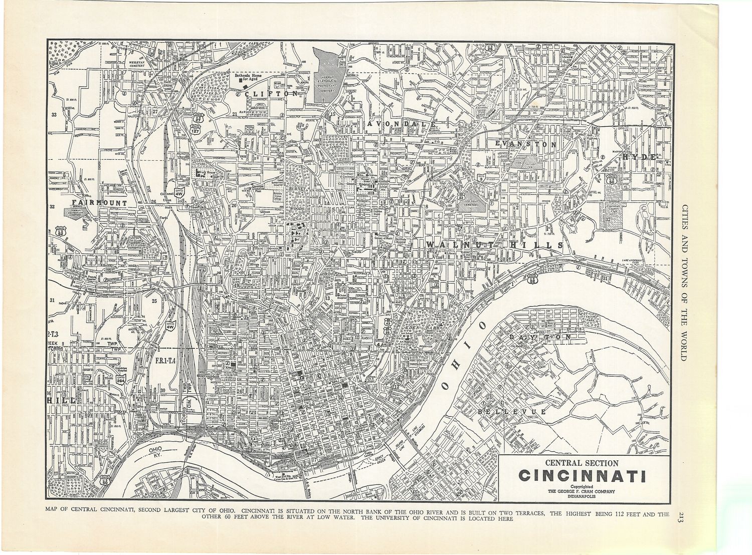 1927 Map of Cinncinati Oh by Collins