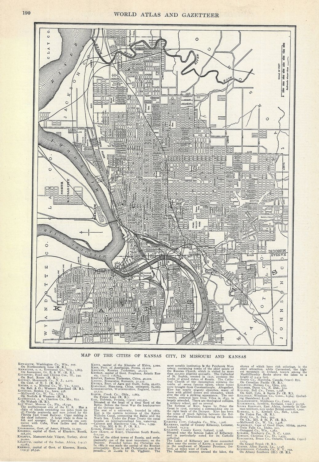 1921 Map of Kansas City , Mo. from the Gazetteer by the Gallup co.