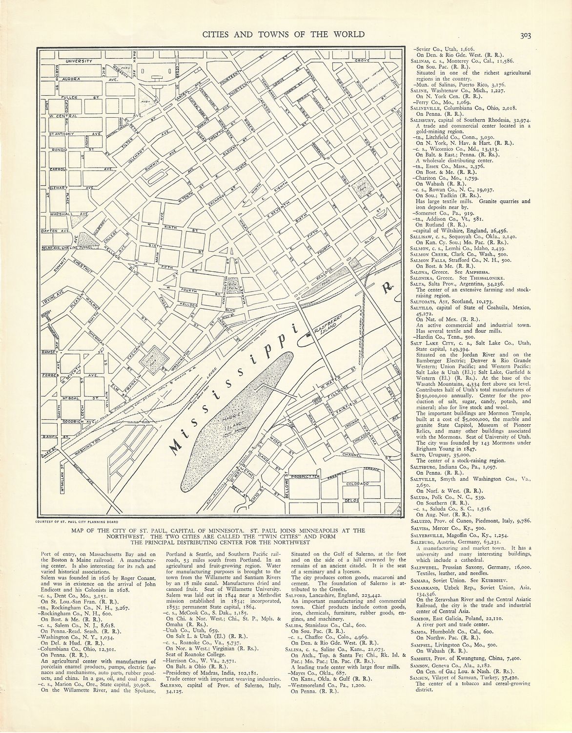 1921 Map of St. Paul from the World Atlas and Gazetteer
