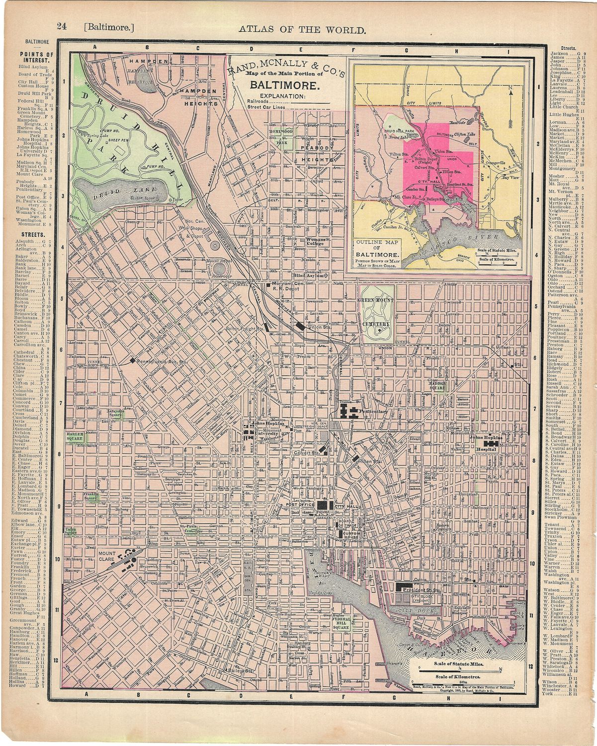 1903 Map of Baltimore MD w/ Index  by Rand