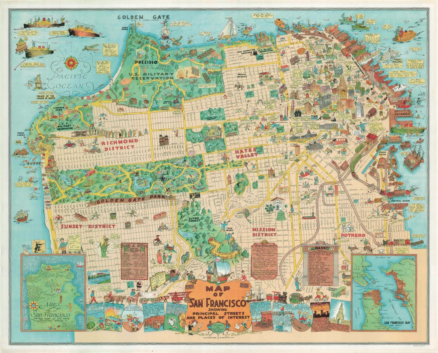 2015 (1927) Map of San Francisco by Harrison Godwin:  A Chromo-lithographic reprint