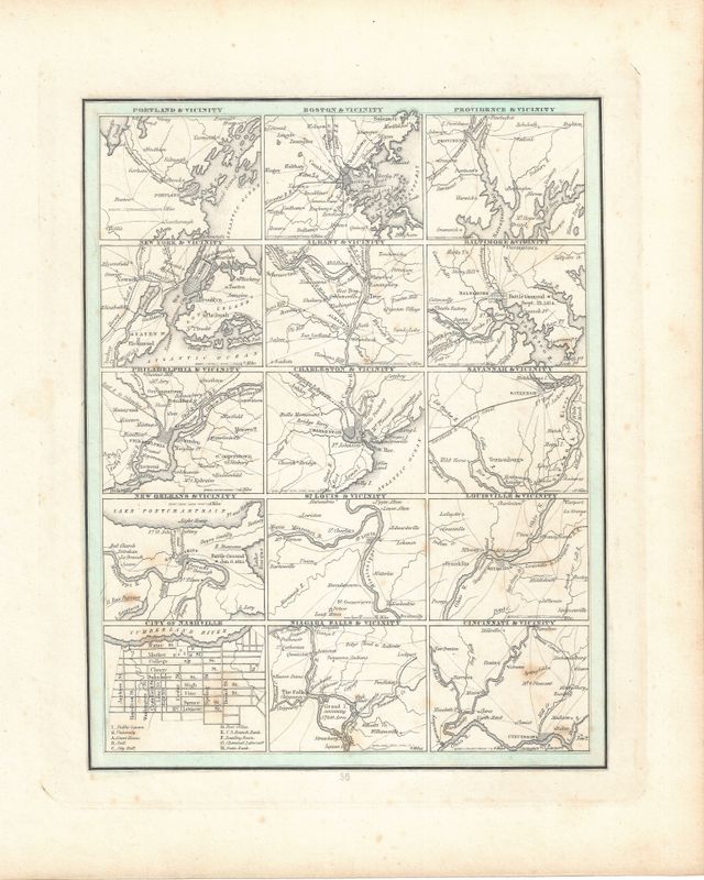 1835 Map of Ports and Riverfront Cities of the United States by Bradford
