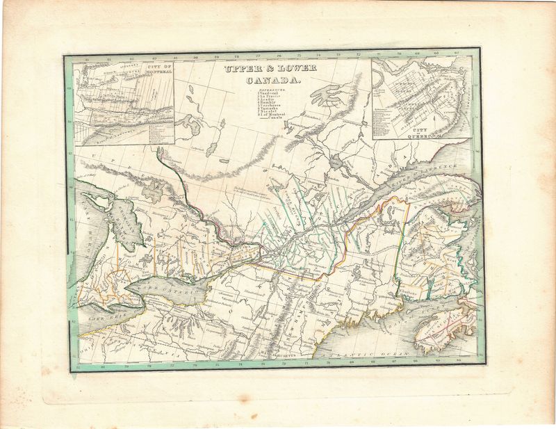 1835 Map of Upper and Lower Canada with text page by Bradford