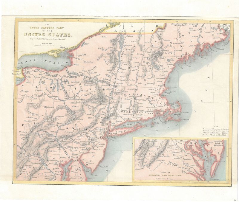 1838 Map of the North Eastern Part of United States from American Scenery Ilustrated