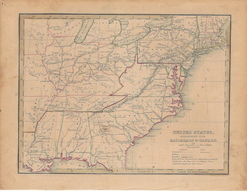 1844 Map of United States exhibiting the Railroads and Canals w/ohc