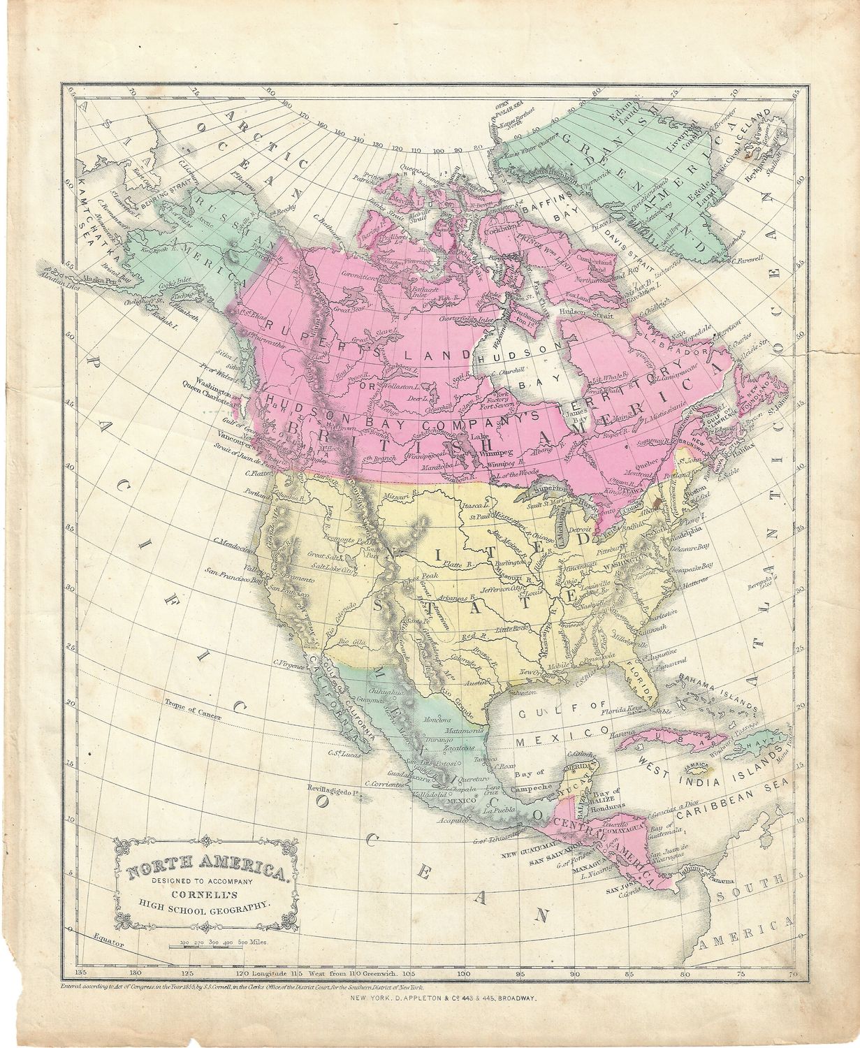 1855 Map of North America by D. Appleton