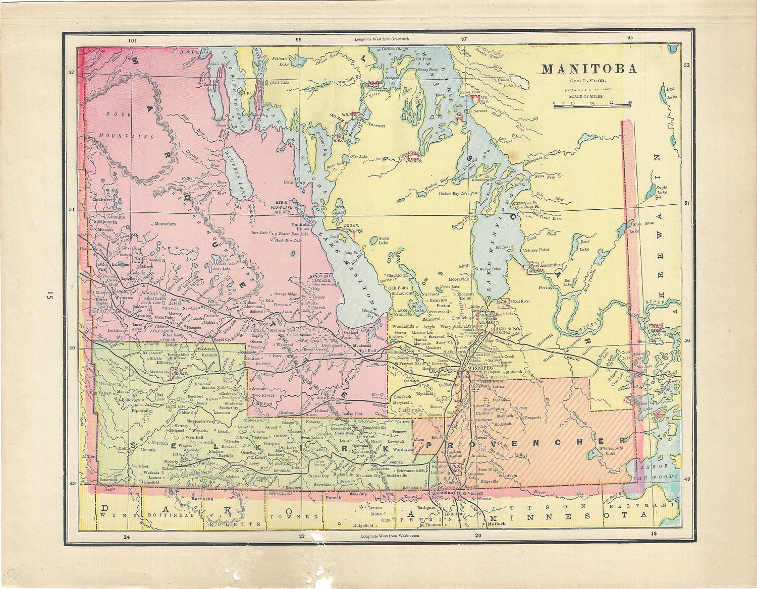 1892 Map of Manitoba by George Cram