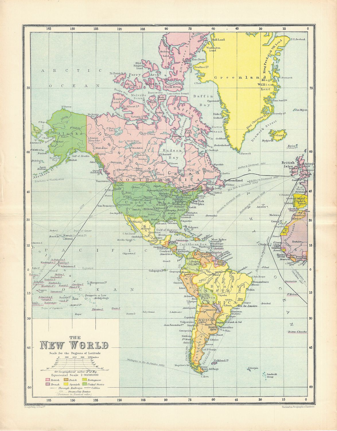 1895 Map of the New World by the London Geographical Institute