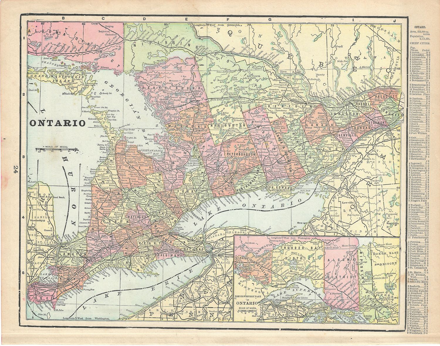 1892 Map of Quebec Provence (Ontario) by George Cram