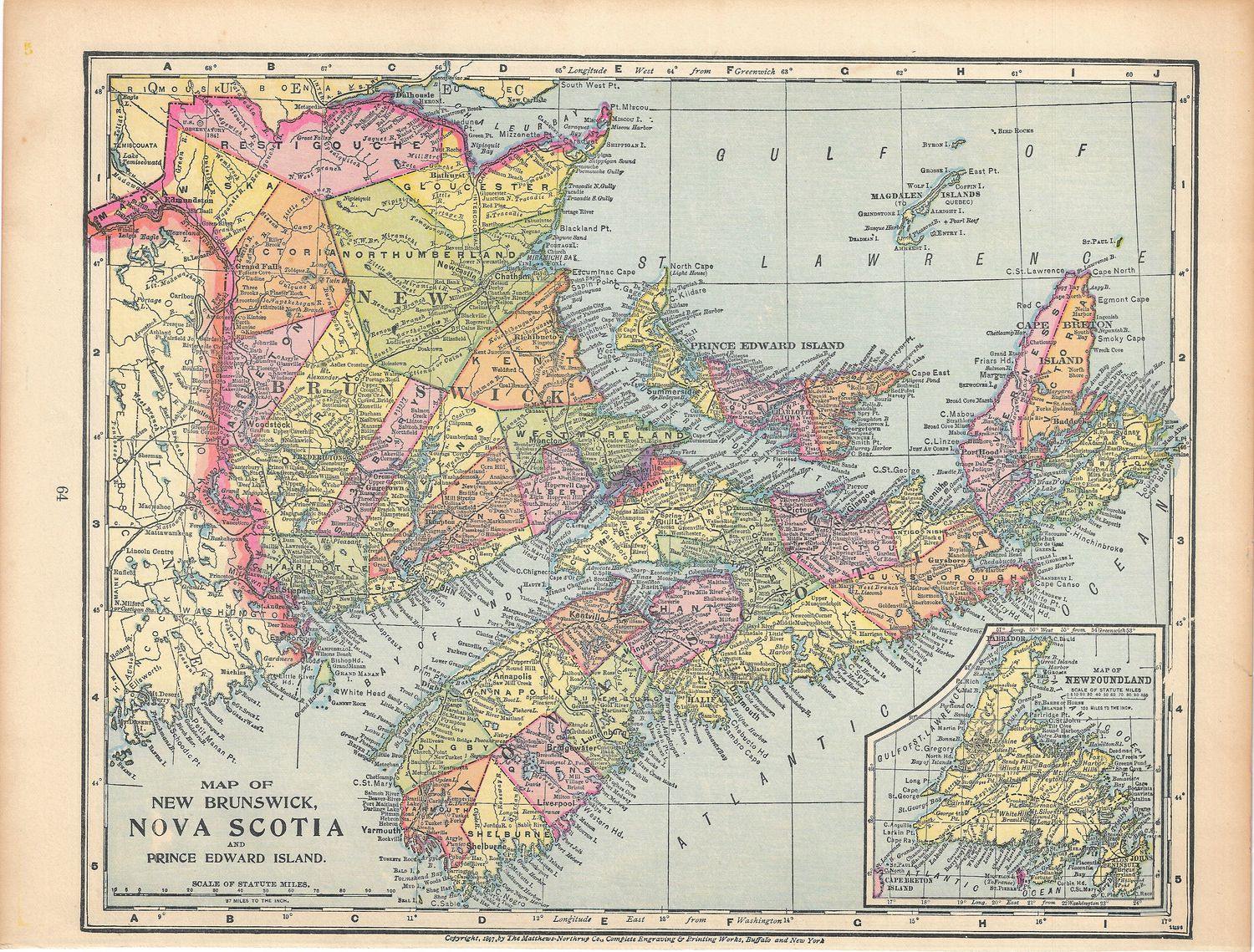 1897 Map of Quebec , Canada by Mathews-Northup