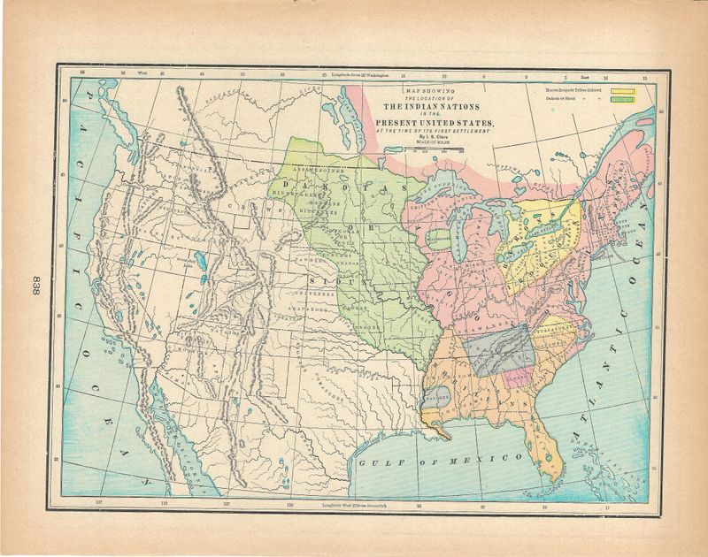1901 Map of the Indian Nations (Voyages to) within the colonial United States