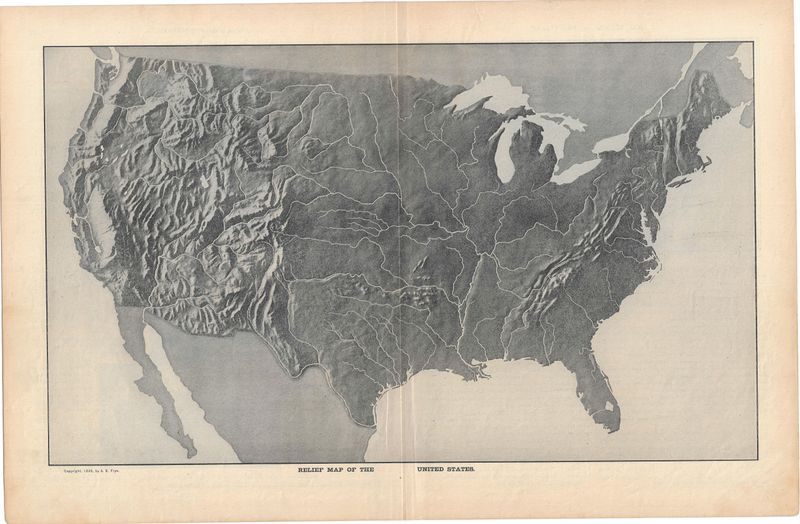 1903 Relief Map of the United States by AE Frye