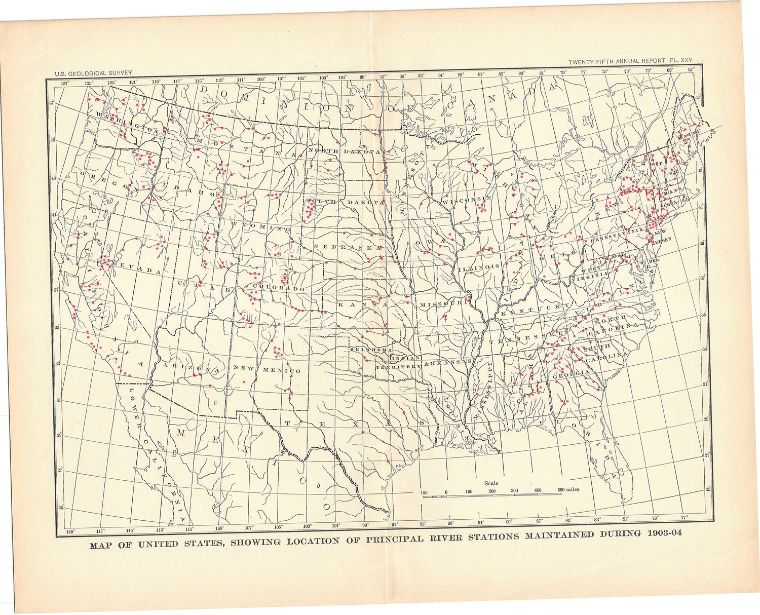 1904 Map of United States River Stations by the US Geological Survey