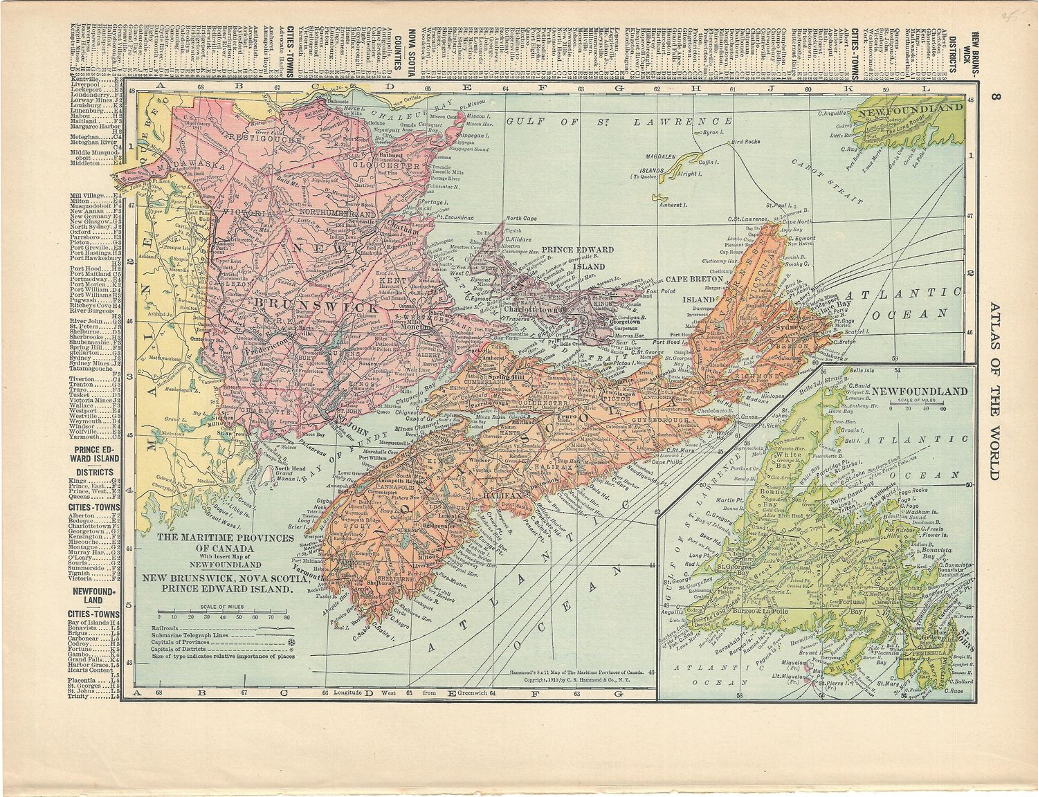 1910 Map of New Brunswick, Nova Scotia &amp; P. E. Island by CS Hammond