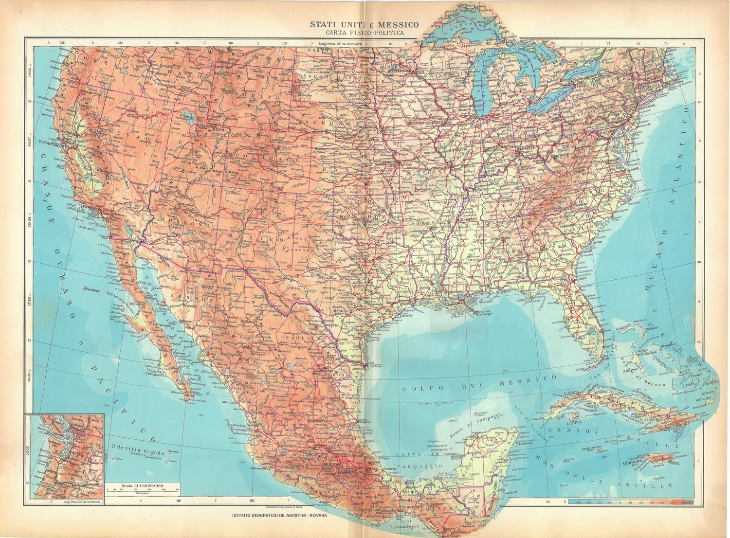 1934 Map of the United States by the Instituto Geografico