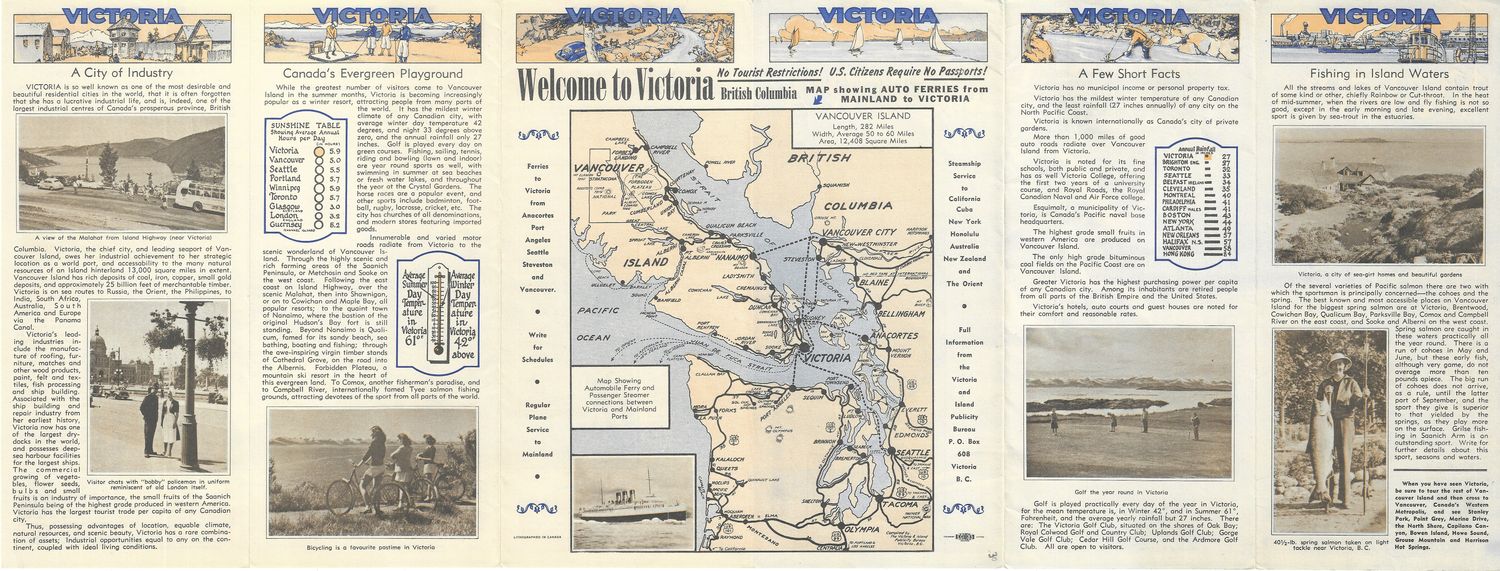 1947 Tourist Map Welcome to Victoria from the Island Publicity Bureau