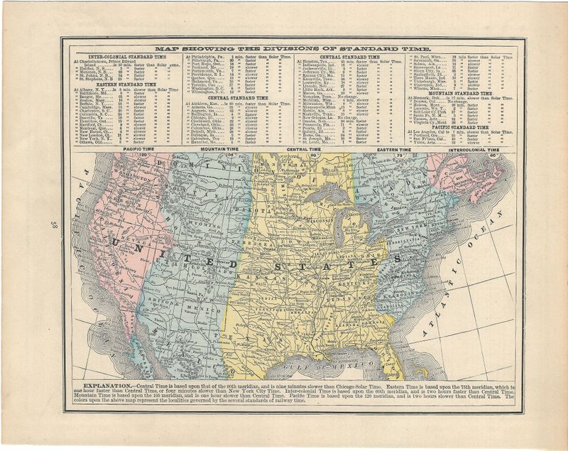 1901 Map of the United States showing time zones &amp; Postal Stats