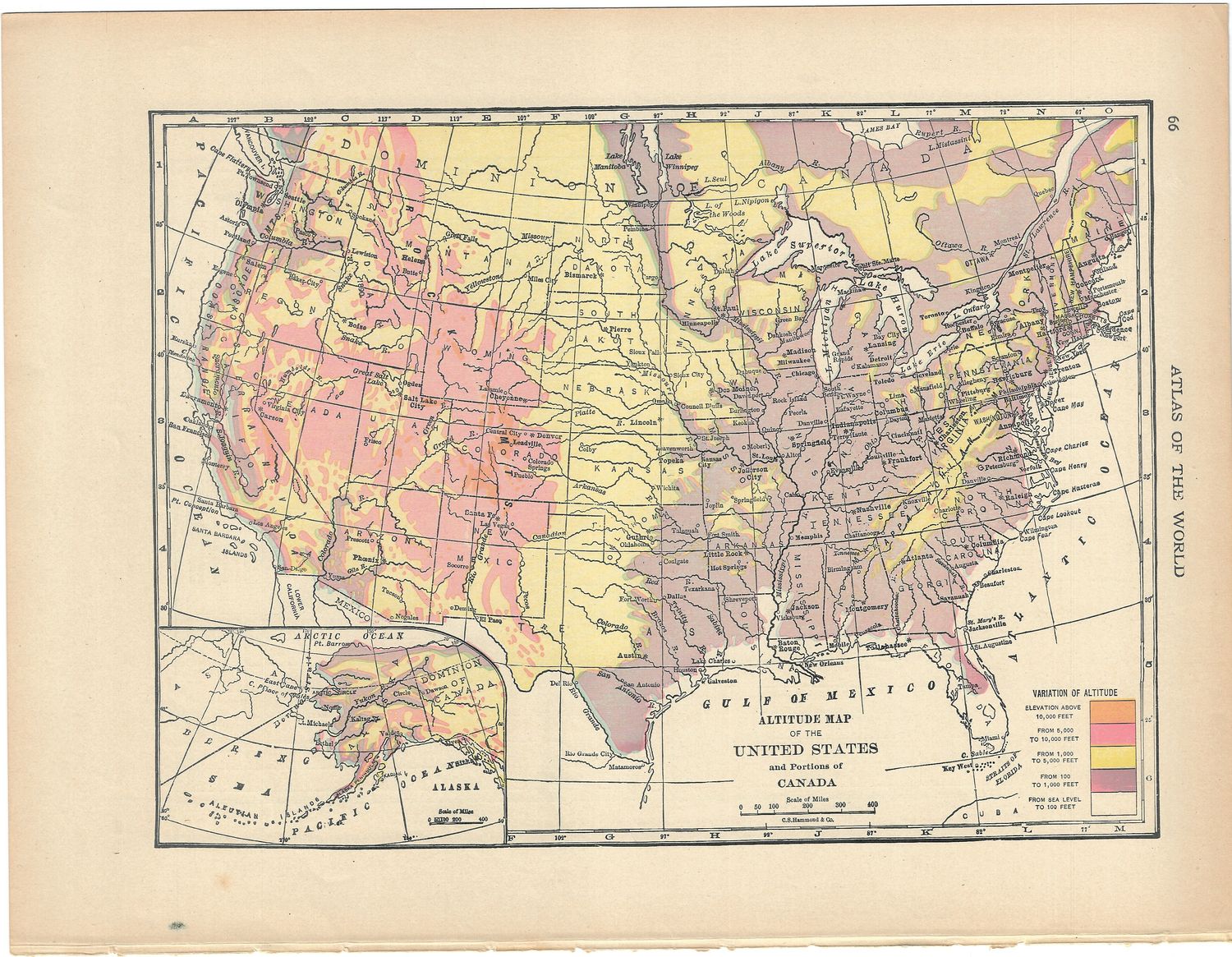 1910 Altitude Map of United States by Rand McNally