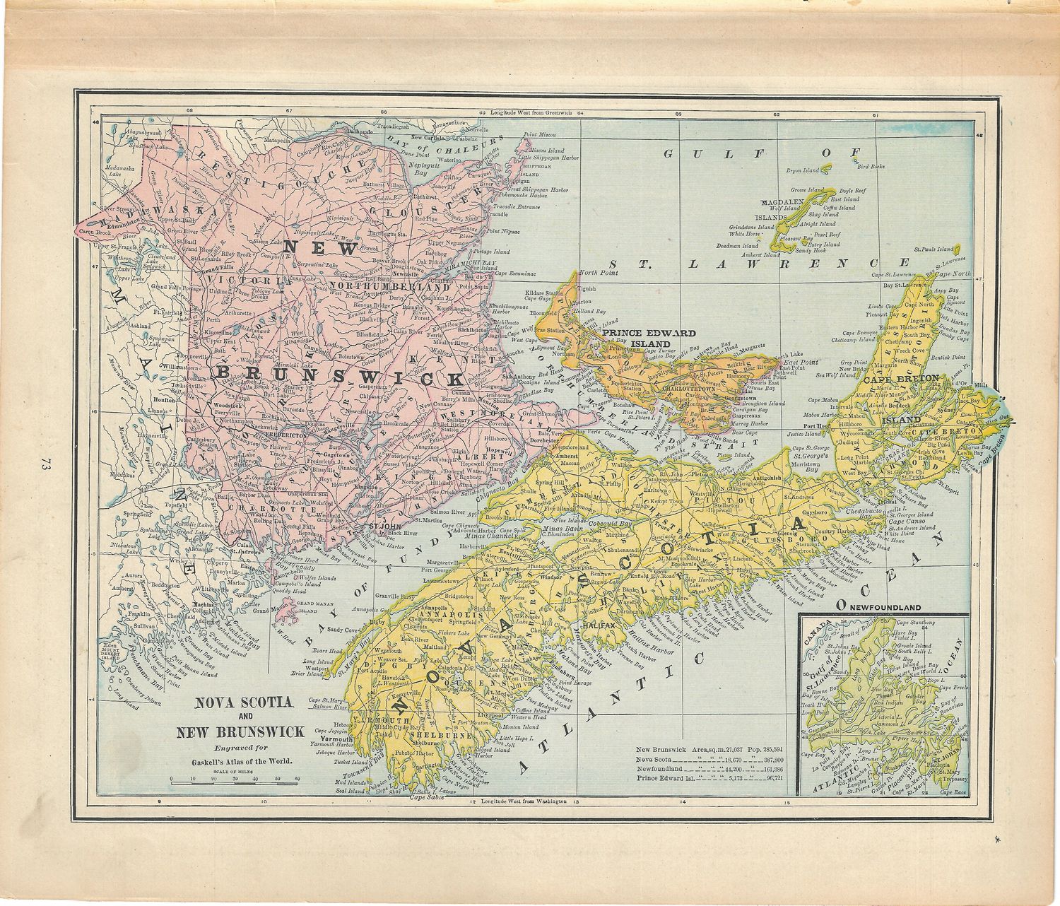1887 Map of Nova Scotia &amp; New Brunswick from Gaskell's Atlas