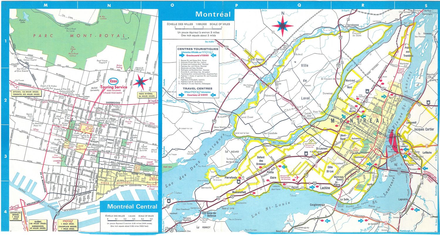 1964 Map of Montreal, Canada from Esso Oil Co.